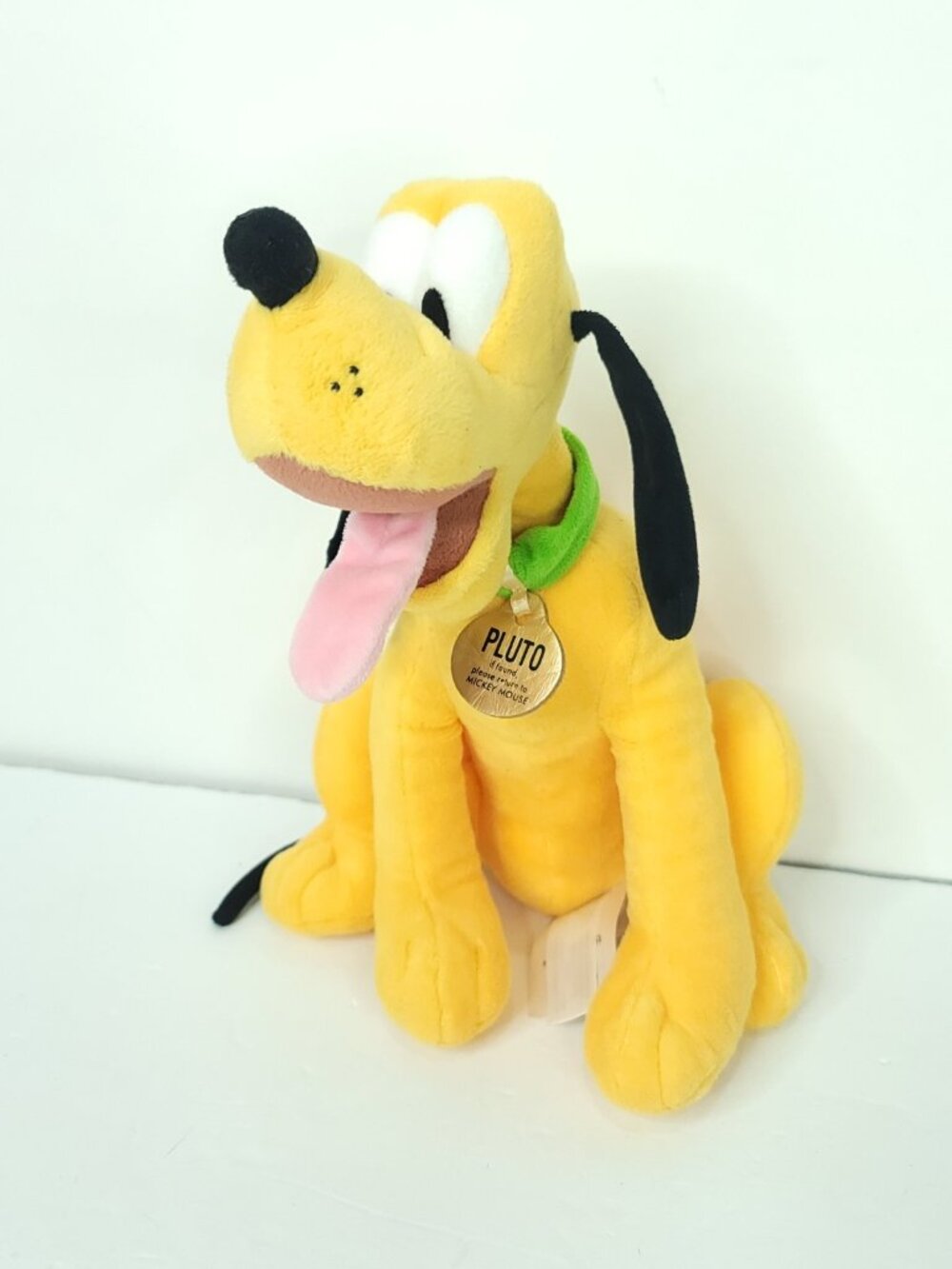Disney Store Pluto 11" Plush Stuffed Tag if found please return to Mickey Mouse